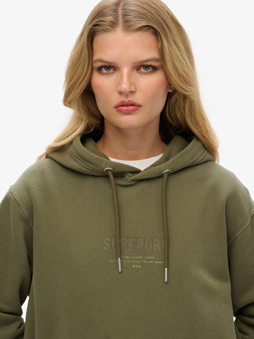 Product image 4 of 6, which shows Superdry Printed Logo Oversized Cotton Hoodie, Olive Night Green, XS