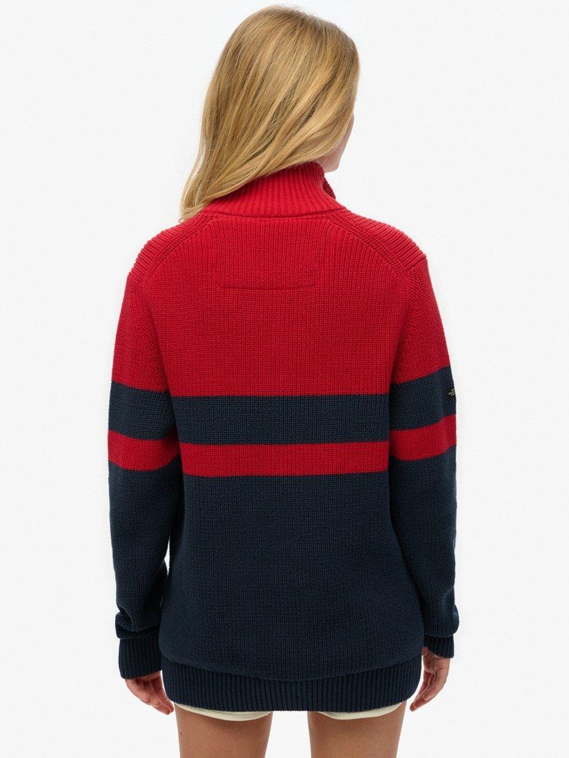 Product image 3 of 5, which shows Superdry Oversized Classic Stripe 1/2 Zip Jumper , Navy/Red, XS