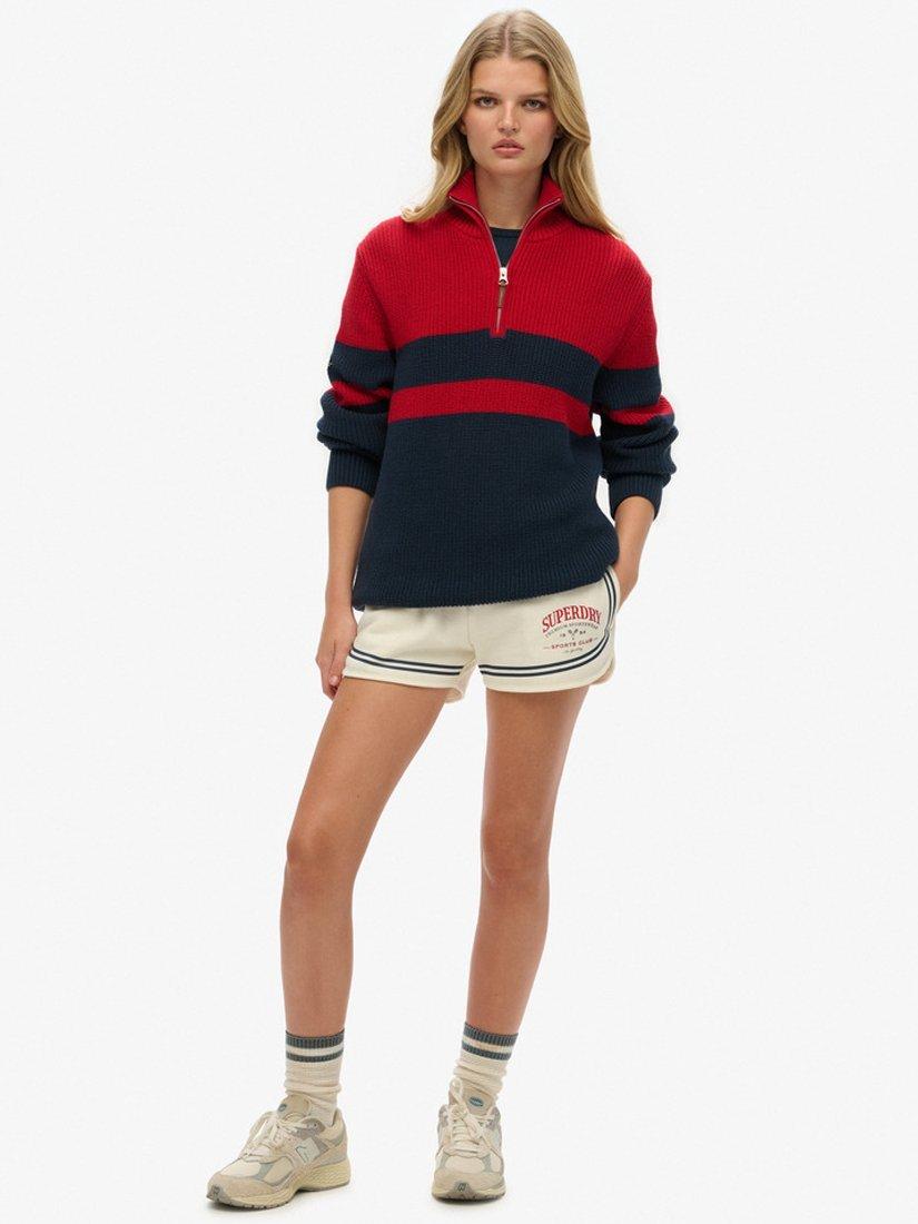 Product image 4 of 5, which shows Superdry Oversized Classic Stripe 1/2 Zip Jumper , Navy/Red, XS