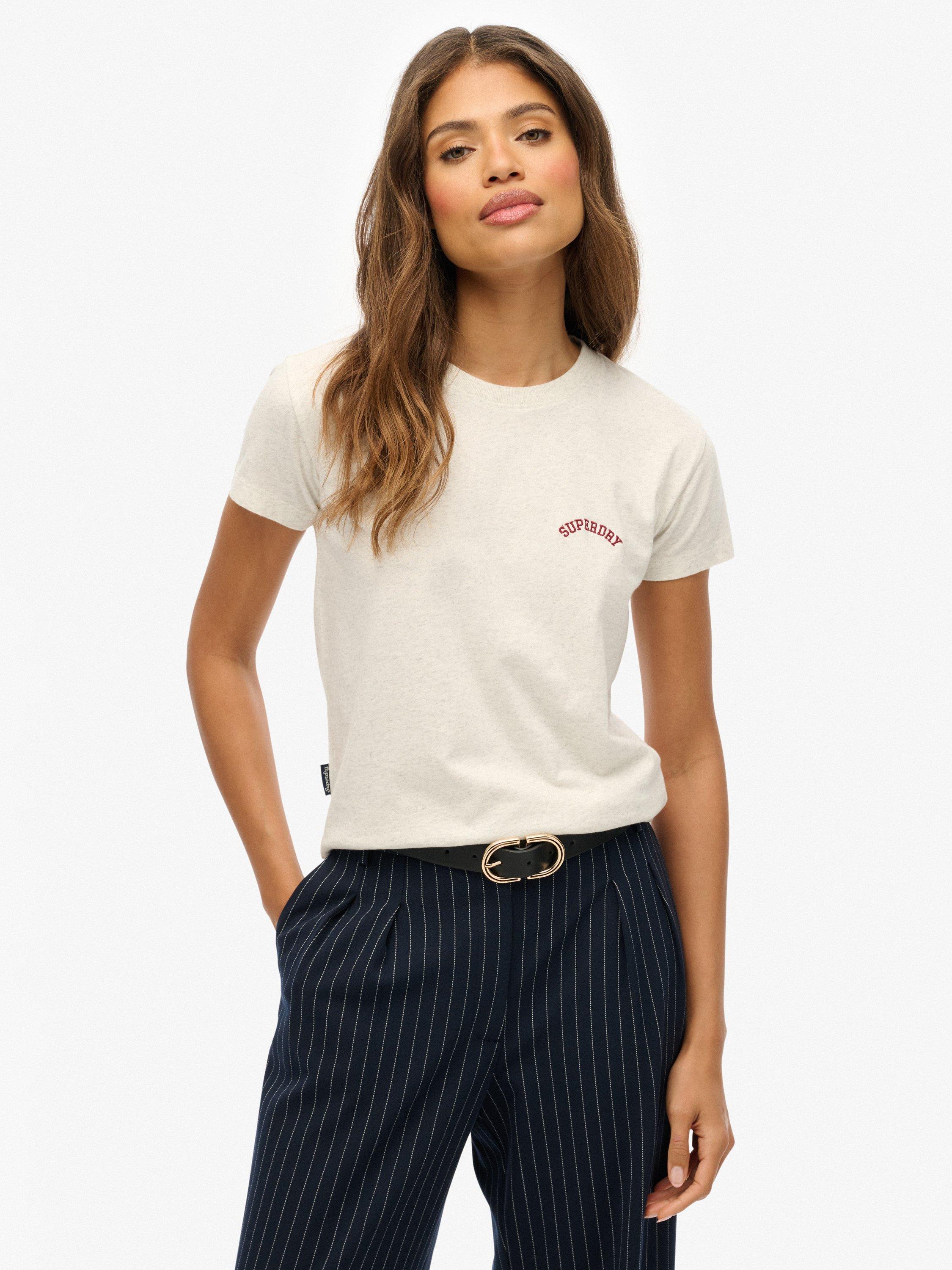 Product image 1 of 6, which shows Superdry Essential Logo Fitted T-Shirt, Vintage White Marl, 10