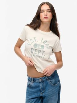Superdry Athletic Graphic Fitted T-Shirt, Desert Bone   White, Desert Bone   White