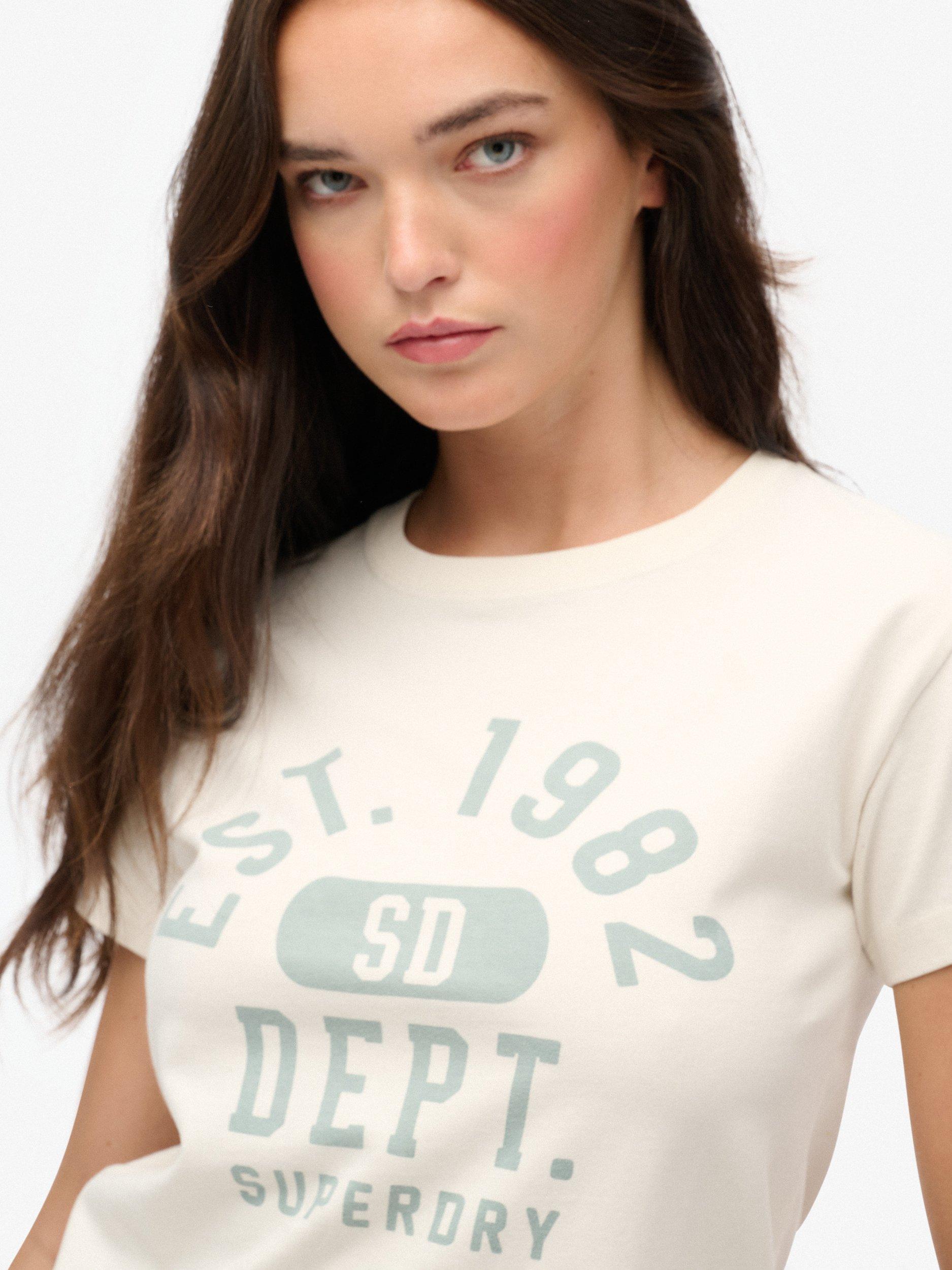 Product image 4 of 5, which shows Superdry Athletic Graphic Fitted T-Shirt, Desert Bone   White, 10