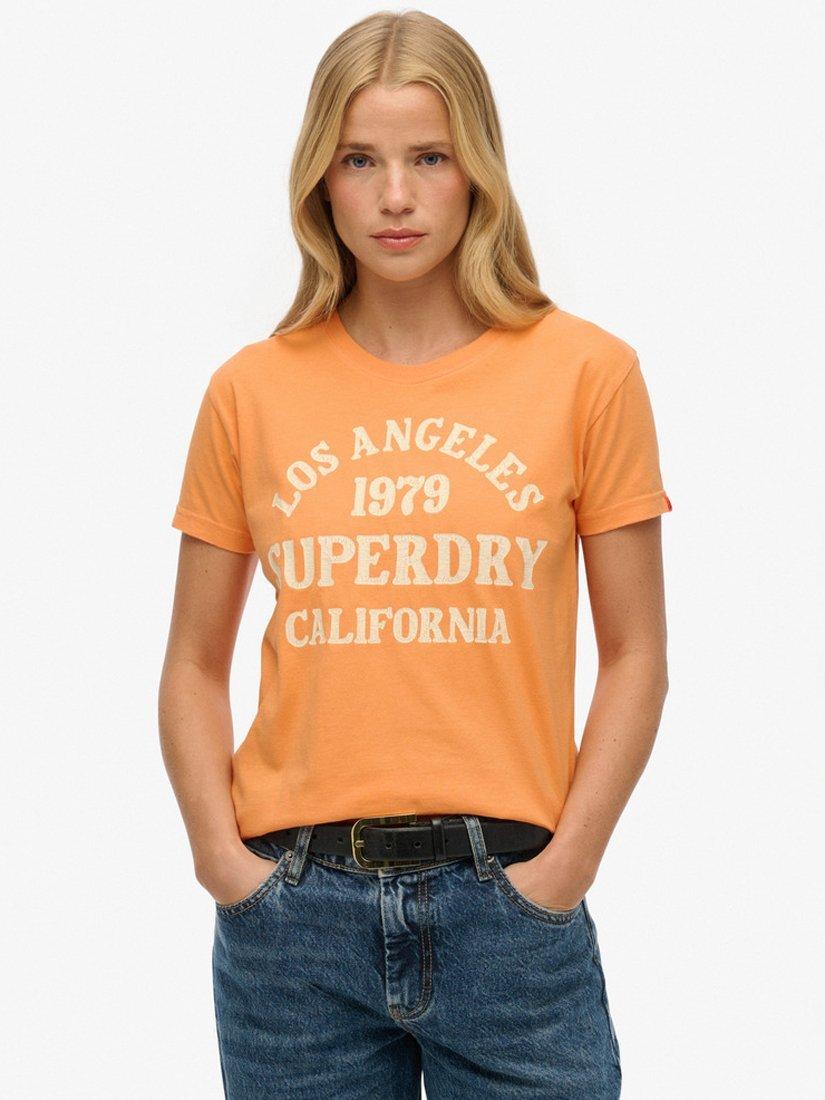 Product image 1 of 4, which shows Superdry Surf Logo Fitted T-Shirt, Autumn Sunset Orange, 10