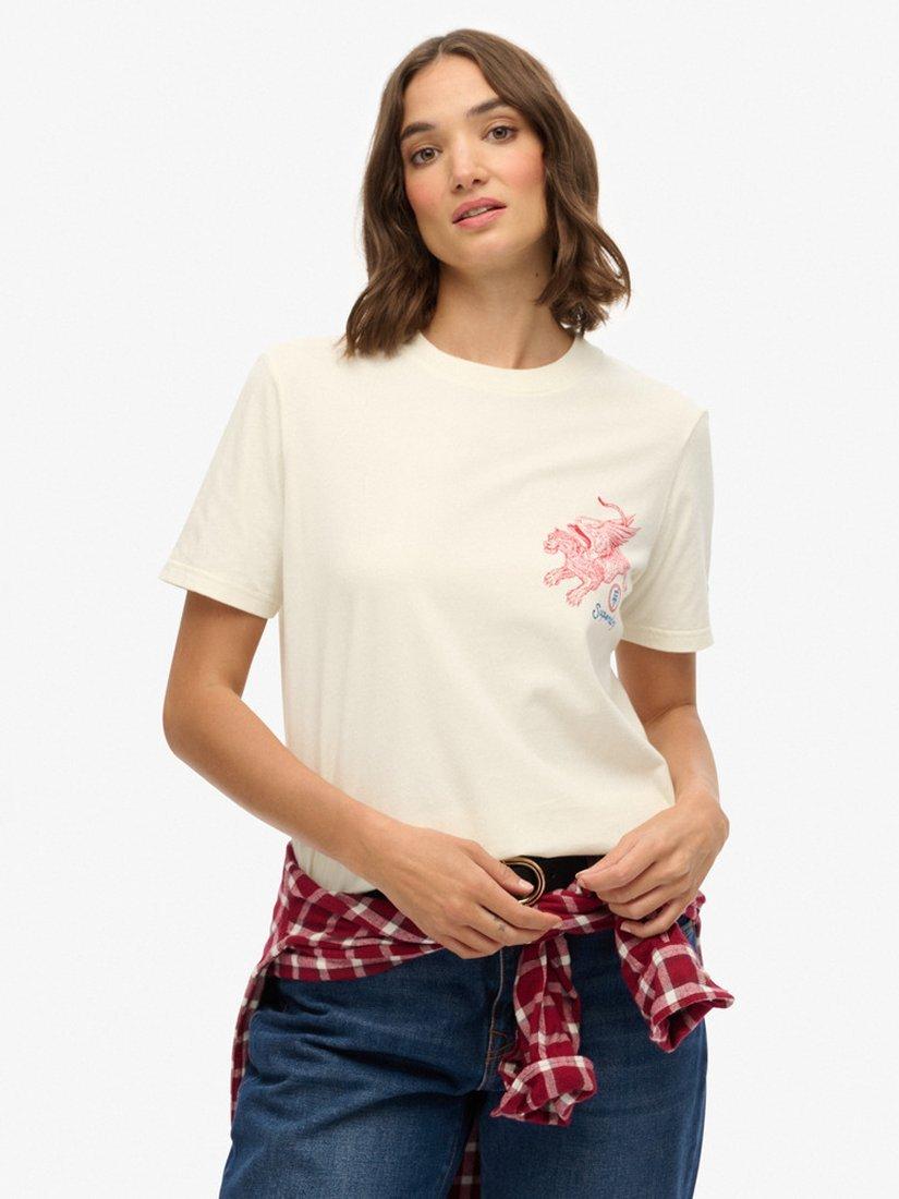 Product image 1 of 5, which shows Superdry Tokyo Narrative Relaxed T-Shirt, Off White, 10