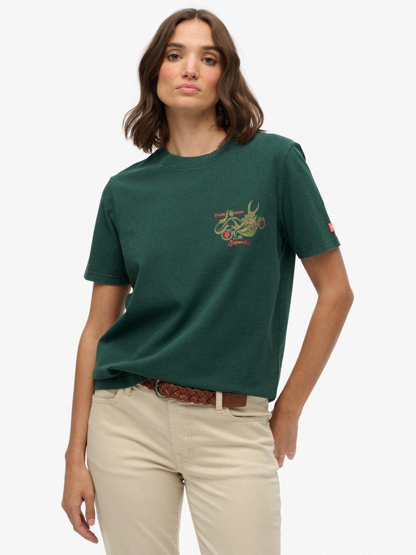 Product image 1 of 5, which shows Superdry Tokyo Narrative Relaxed T-Shirt, Enamel Green, 10