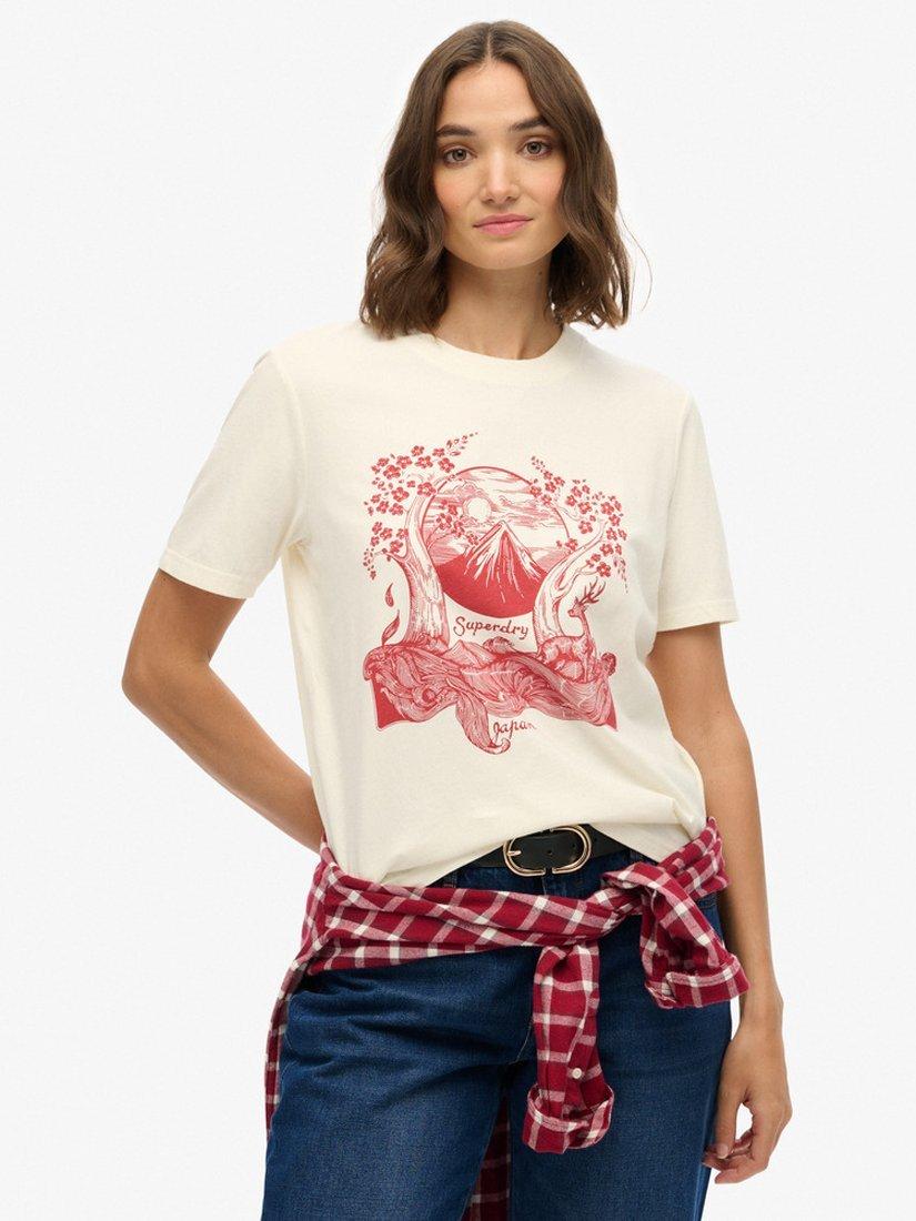 Product image 1 of 5, which shows Superdry Tokyo Narrative Relaxed T-Shirt, Desert Bone White, 10