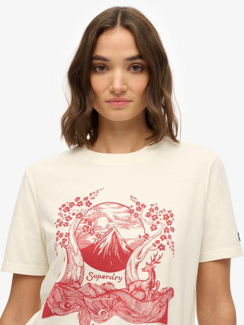 Product image 4 of 5, which shows Superdry Tokyo Narrative Relaxed T-Shirt, Desert Bone White, 10