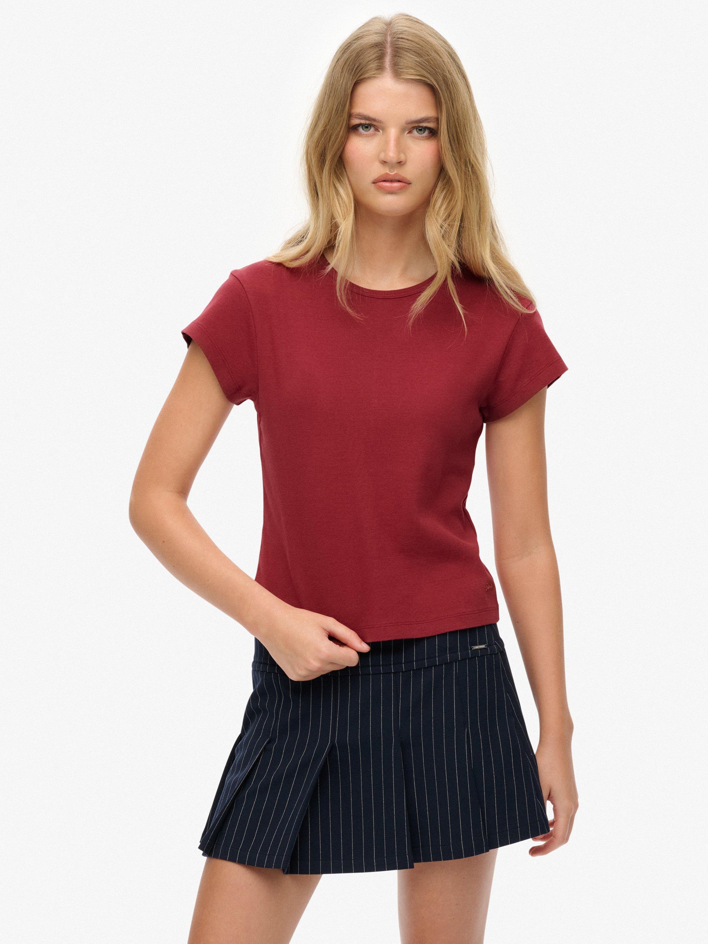 Product image 1 of 6, which shows Superdry Athletic Essential T-Shirt, Bordeaux Red, 10