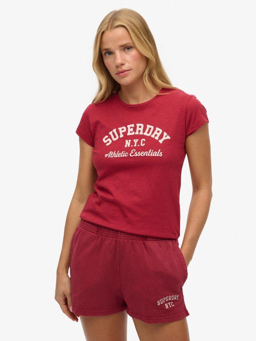 Product image 1 of 5, which shows Superdry Athletic Essential Slub T-Shirt, Bordeaux Red, 10