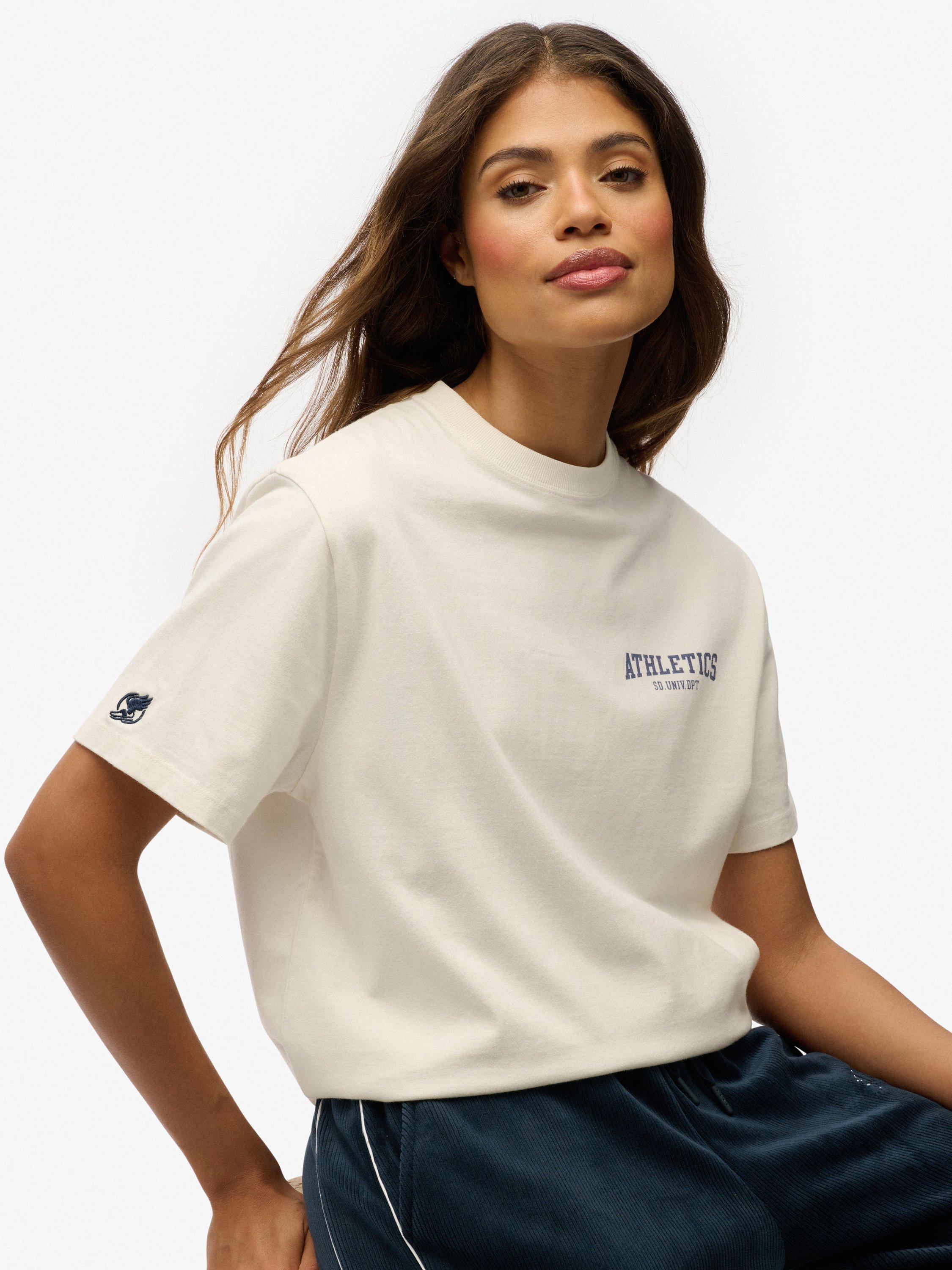 Product image 4 of 5, which shows Superdry Athletic Essentials Oversized T-Shirt, Desert Bone   White, 10