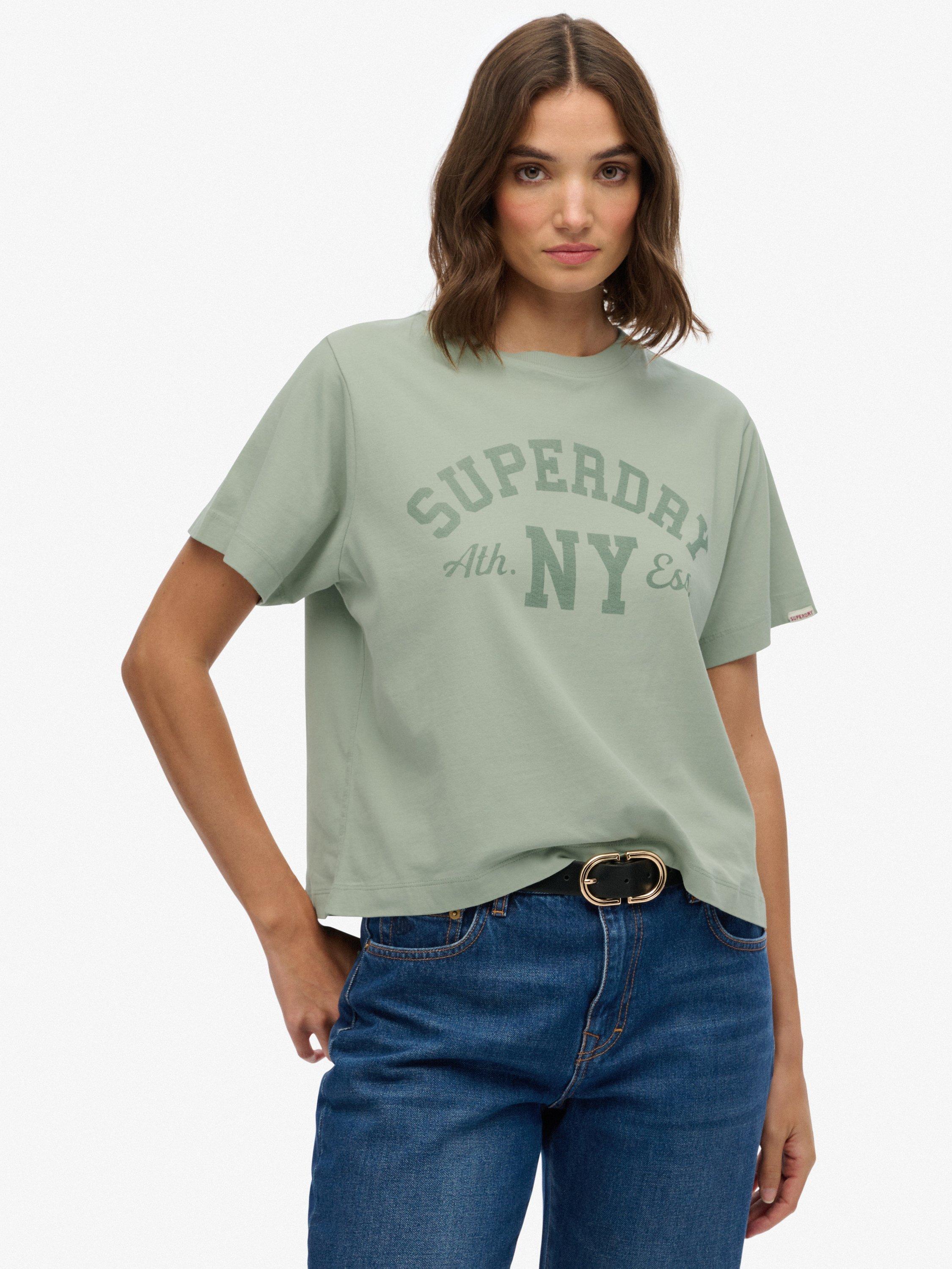 Product image 1 of 5, which shows Superdry Athletic Essentials Loose T-Shirt, Light Jade Green, 10