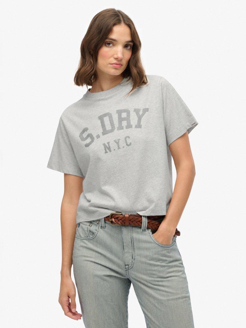 Product image 1 of 5, which shows Superdry Athletic Essentials Loose T-Shirt, Glacier Grey Marl, 10