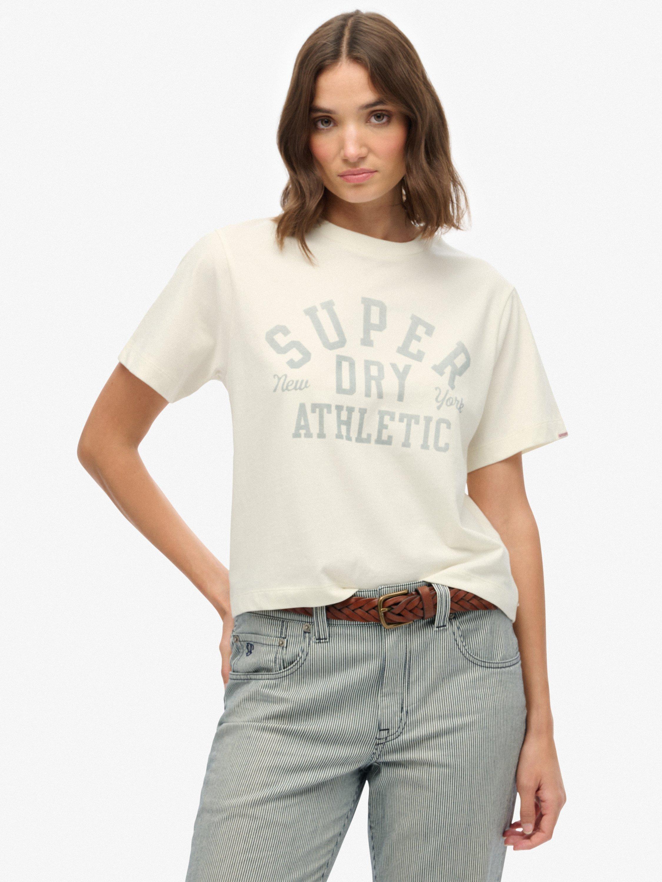 Product image 1 of 5, which shows Superdry Athletic Essentials Loose T-Shirt, Desert Bone White, 10