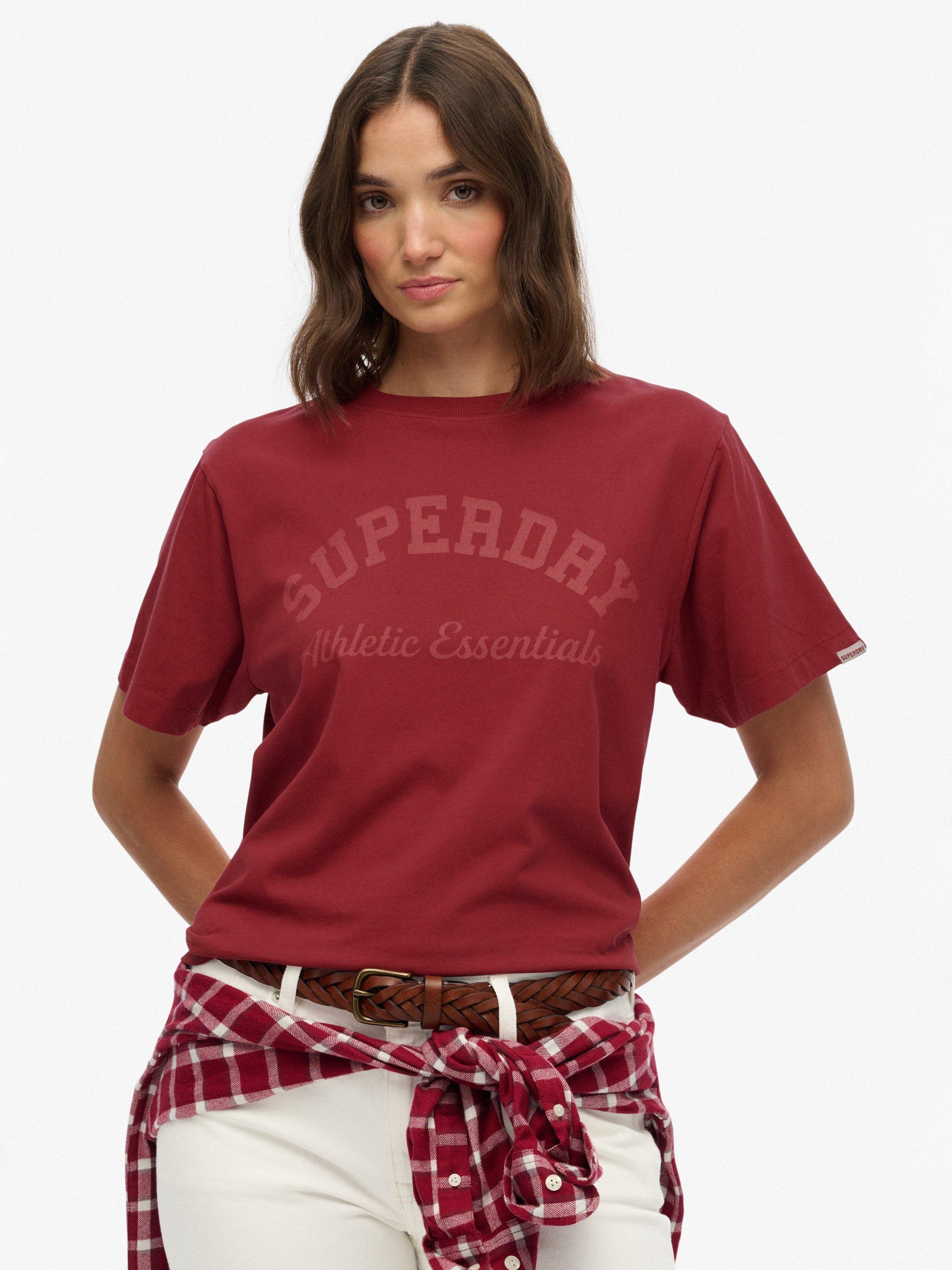 Product image 1 of 5, which shows Superdry Athletic Essentials Loose T-Shirt, Bordeaux Red, 10