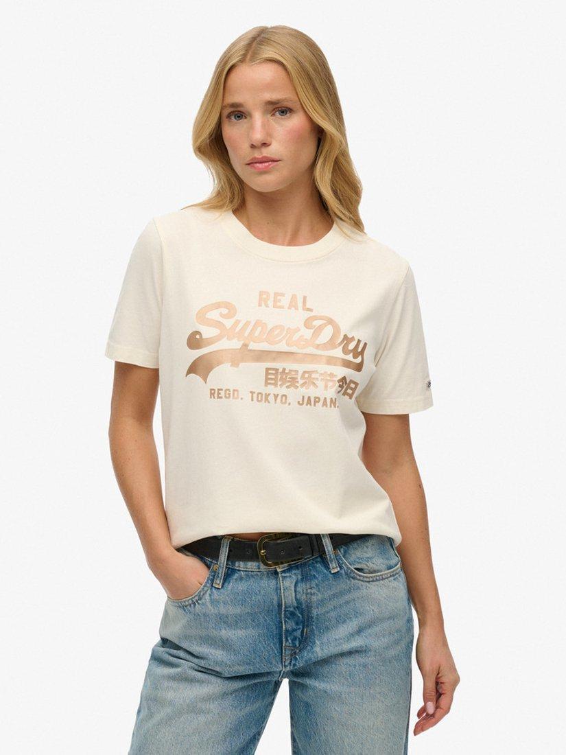 Superdry Vintage Logo Metallic T-Shirt, Cream