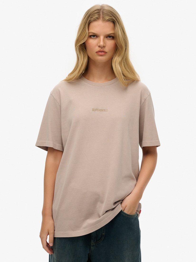 Superdry Logo Oversized Cotton T-Shirt, Deep Beige Slub