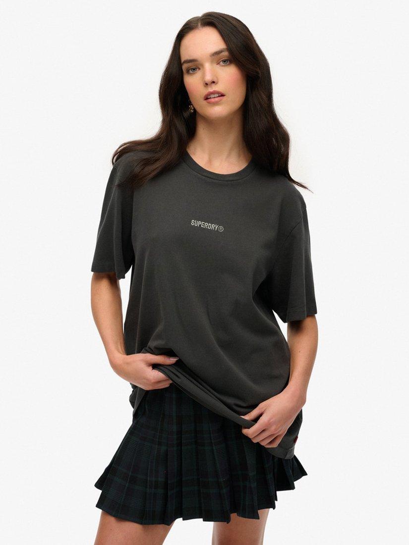 Superdry Logo Oversized Cotton T-Shirt, Washed Black