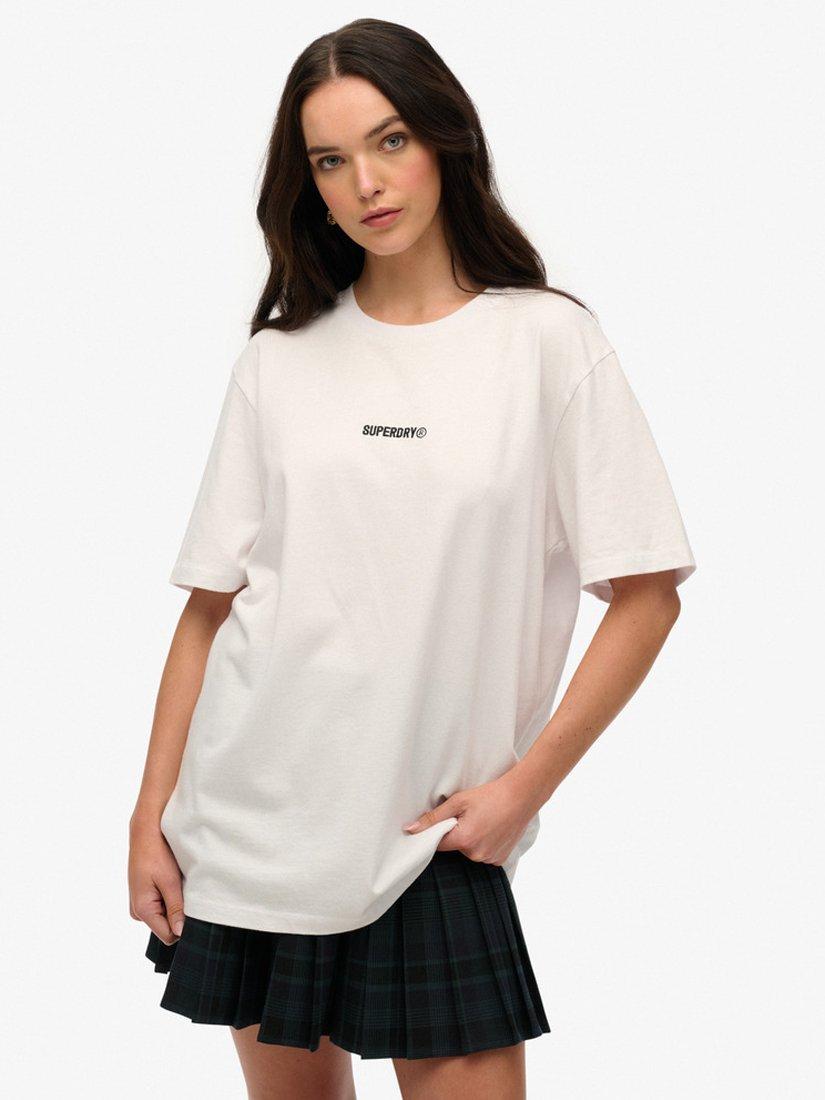 Superdry Logo Oversized Cotton T-Shirt, Bone White