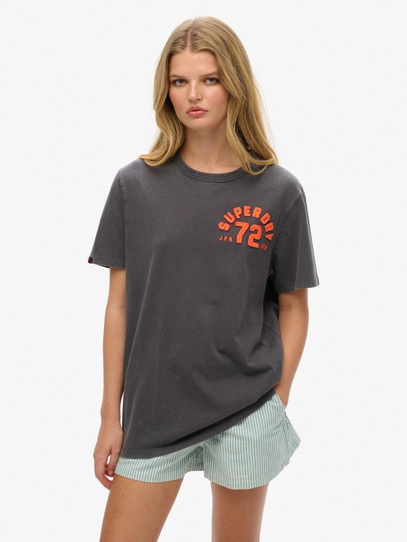 Superdry Embroidered Logo Oversized Cotton T-shirt, Graphite Black