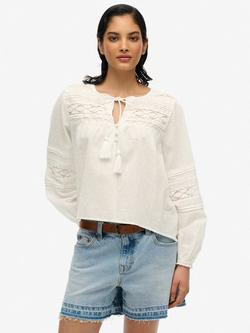 Superdry Ibiza Lace Blouse, Off White, Off White