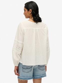 Superdry Ibiza Lace Blouse, Off White - view 2, Off White