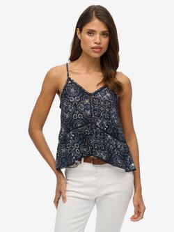Superdry Paisley Ladder Trim Cami Top, Navy, Navy