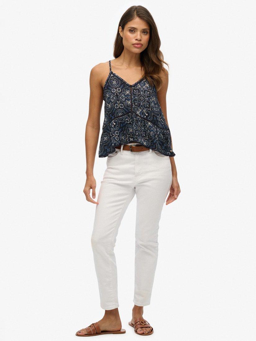 Product image 4 of 4, which shows Superdry Paisley Ladder Trim Cami Top, Navy, 10