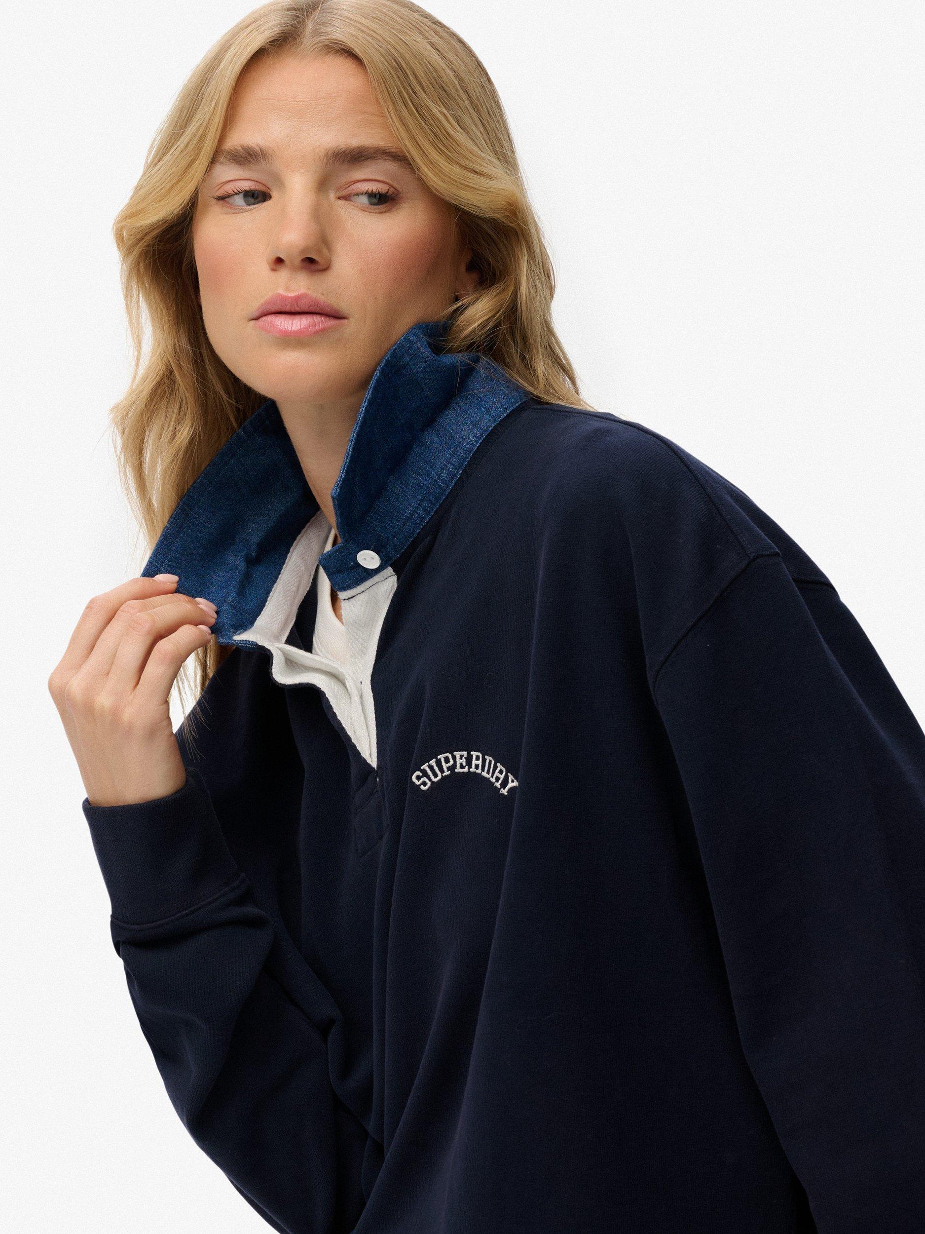 Product image 4 of 5, which shows Superdry Athletic Essentials Graphic Rugby Shirt, Eclipse Navy, 10