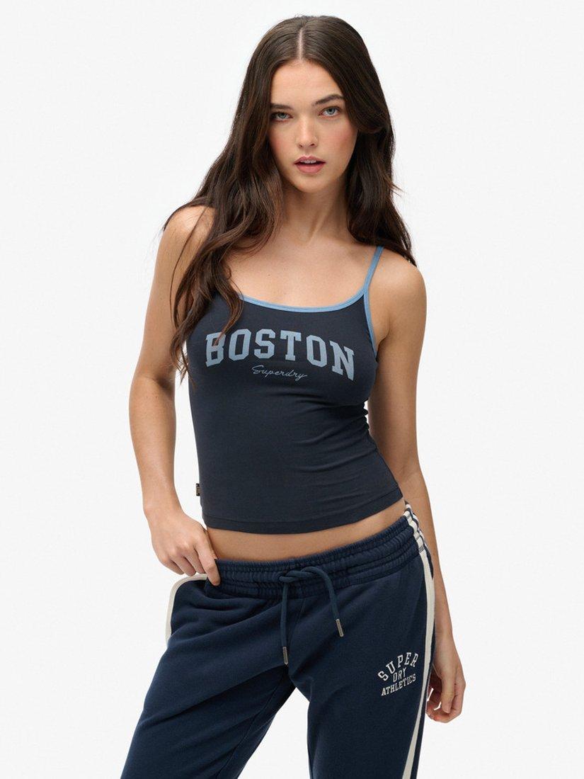 Product image 1 of 5, which shows Superdry Athletic Essentials Branded Cami Top, Eclipse Navy, 10