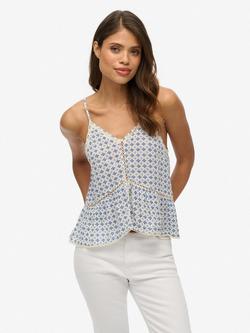 Superdry Ladder Trim Cami Top, Blue/Multi, Blue/Multi