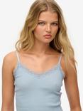 Superdry Athletic Essentials Lace Trim Cropped Cami Top, Blue Fog
