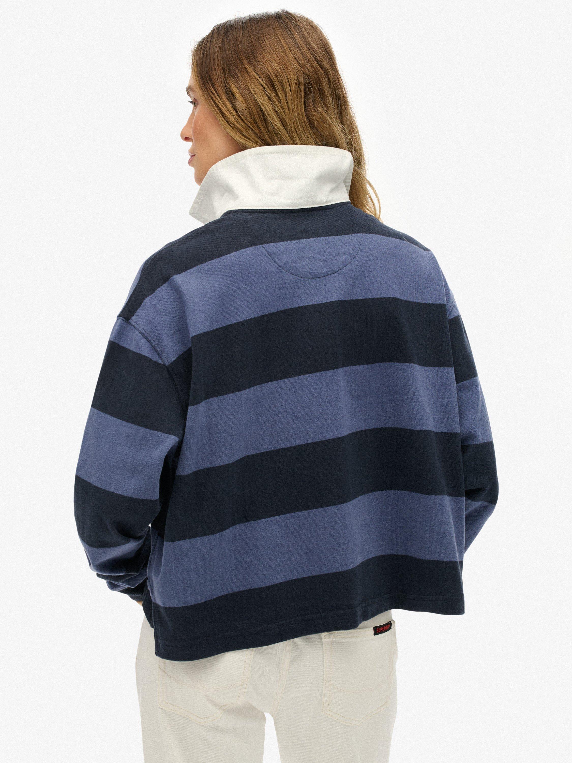 Product image 2 of 5, which shows Superdry Cotton Athletic Essentials Stripe Rugby Top, Mariner Navy, 10