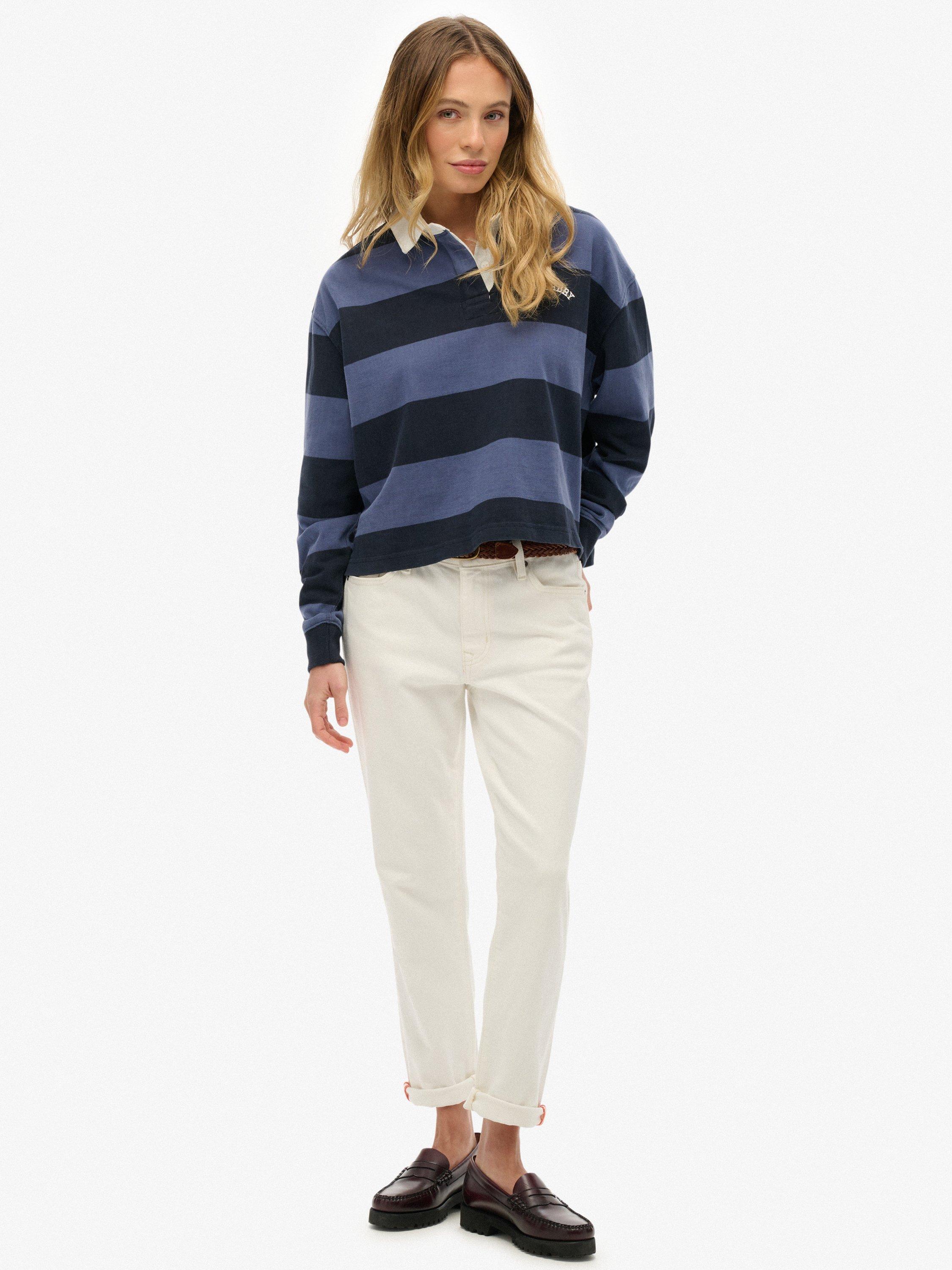 Product image 3 of 5, which shows Superdry Cotton Athletic Essentials Stripe Rugby Top, Mariner Navy, 10