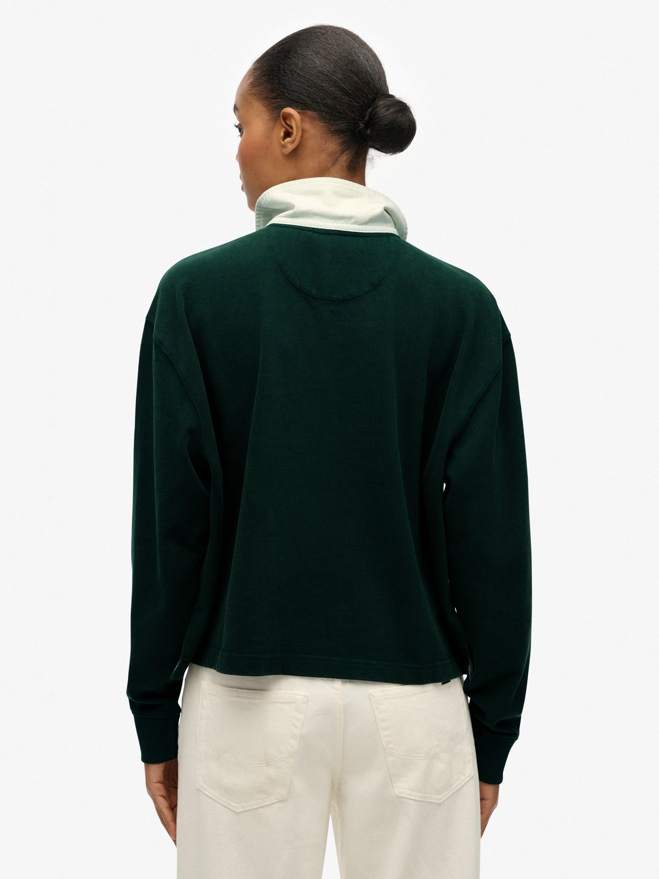 Product image 2 of 5, which shows Superdry Athletic Essentials Graphic Rugby Shirt, Enamel Green, 10