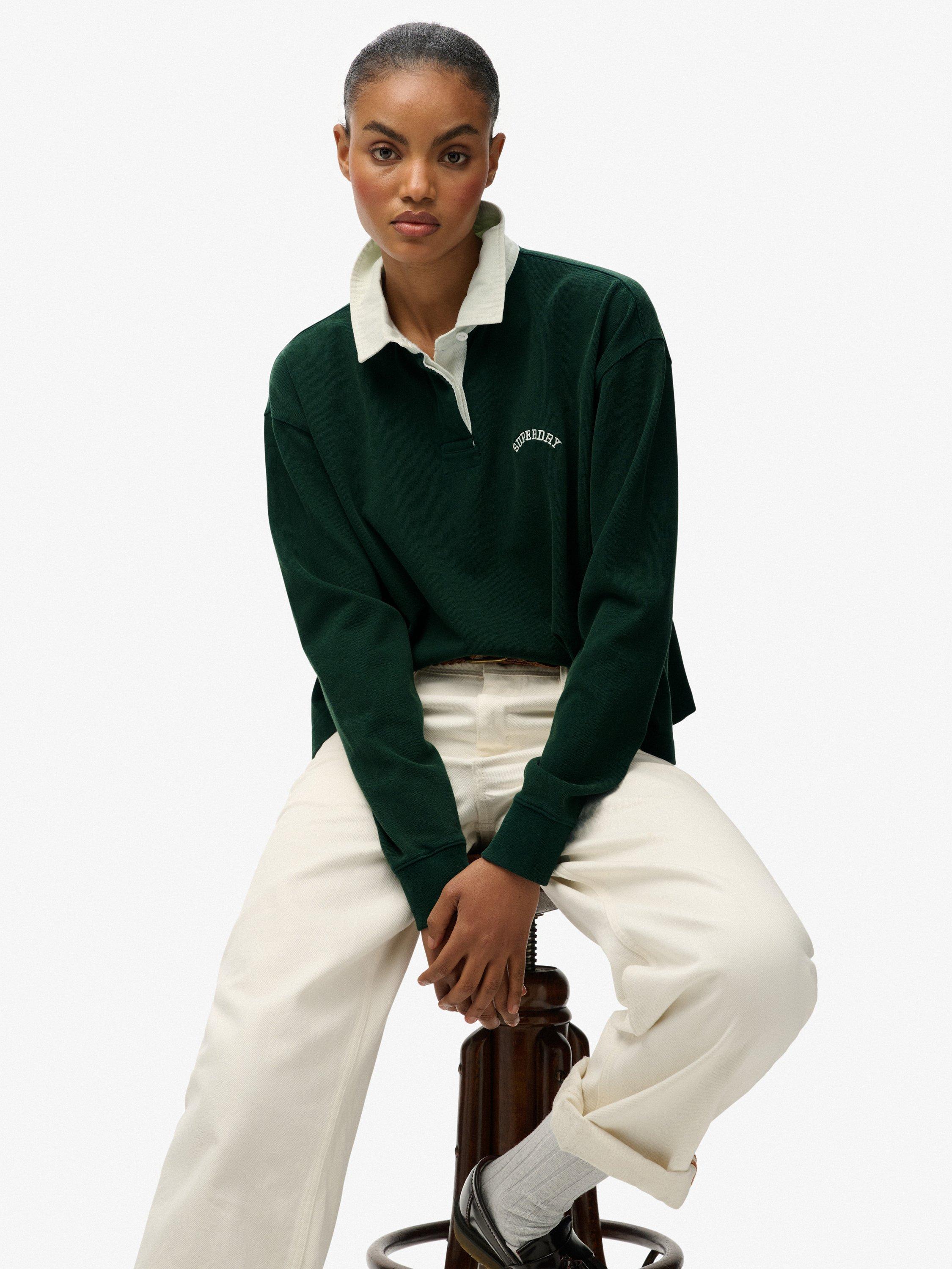 Product image 4 of 5, which shows Superdry Athletic Essentials Graphic Rugby Shirt, Enamel Green, 10