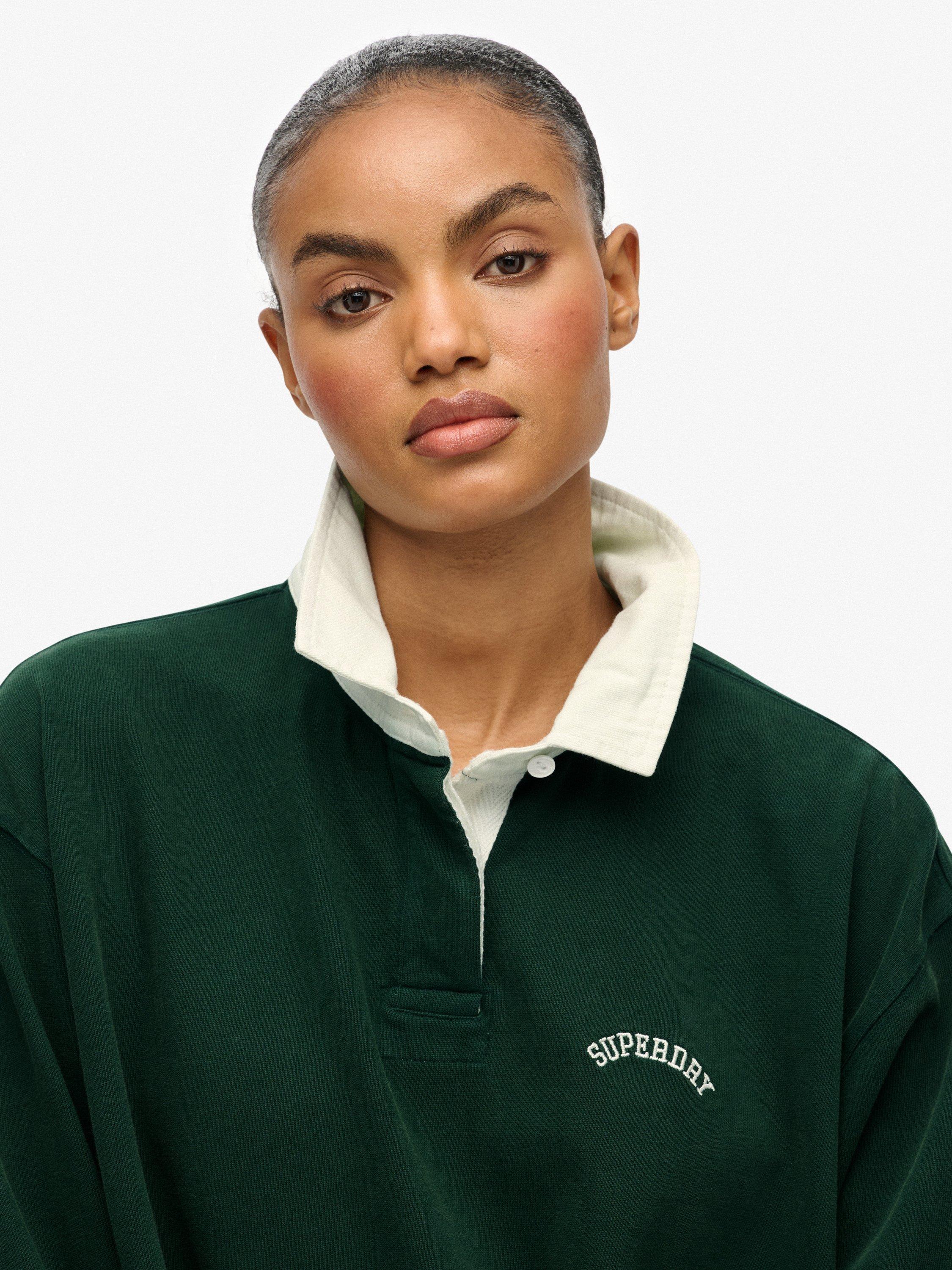 Product image 5 of 5, which shows Superdry Athletic Essentials Graphic Rugby Shirt, Enamel Green, 10