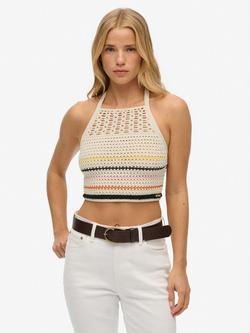 Superdry Crochet Knit Crop Top, Buttercream, Buttercream