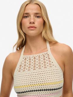 Superdry Crochet Knit Crop Top, Buttercream - view 2, Buttercream