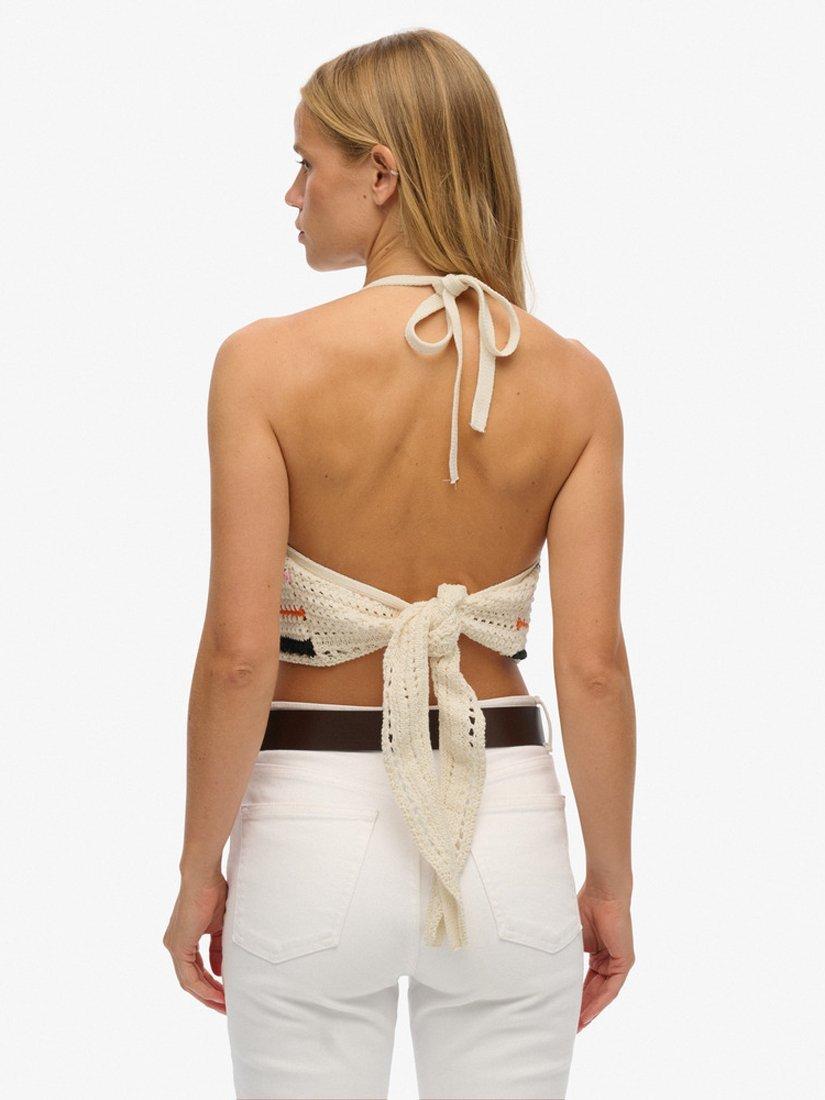 Product image 4 of 6, which shows Superdry Crochet Knit Crop Top, Buttercream, 10