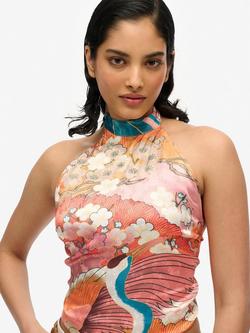 Superdry Jacquard Halterneck Top, Kam Coral - view 2, Kam Coral