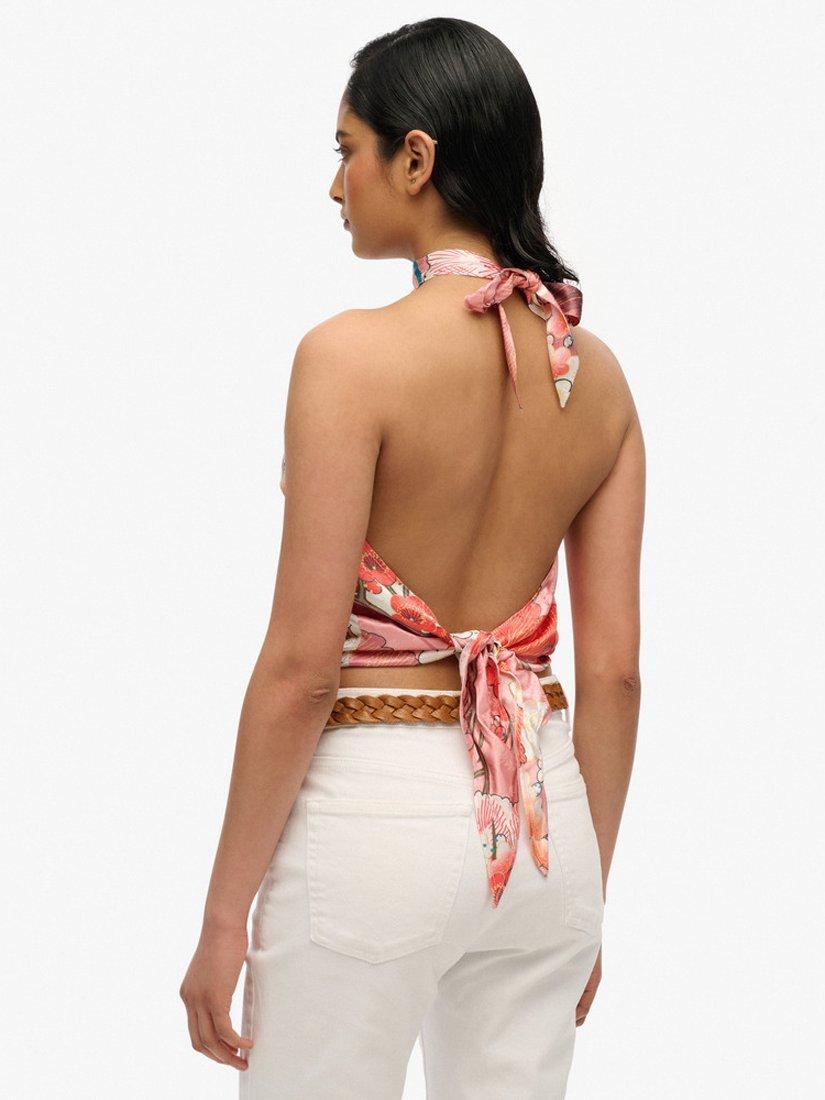 Product image 3 of 4, which shows Superdry Jacquard Halterneck Top, Kam Coral, 10