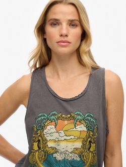 Superdry Psych Surf Graphic Racer Vest Top, Charcoal - view 2, Charcoal