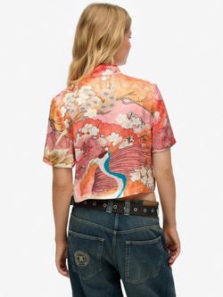 Superdry Mandarin Jacquard Top, Coral - view 2, Coral