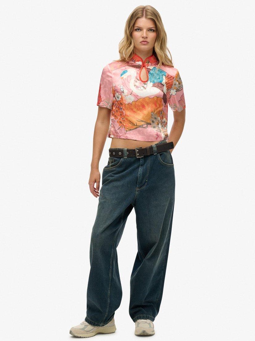 Product image 3 of 5, which shows Superdry Mandarin Jacquard Top, Coral, 10