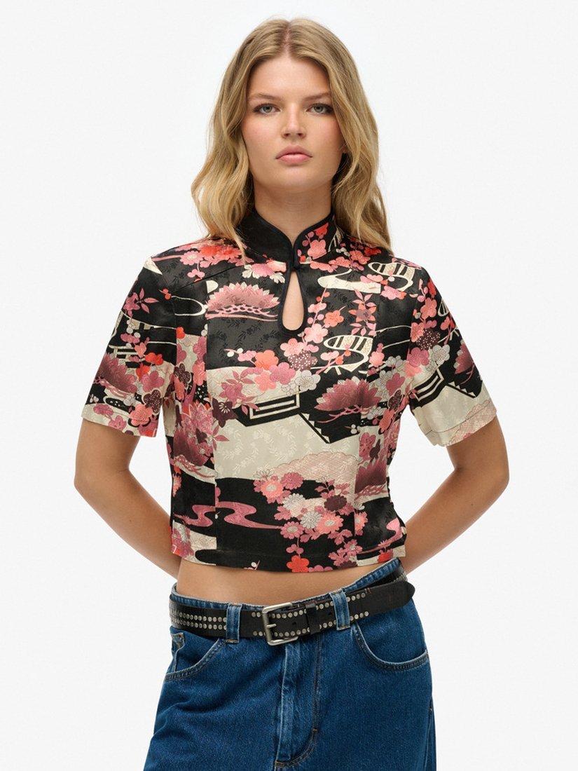 Product image 1 of 5, which shows Superdry Mandarin Jacquard Top, Goshodoki Pink, 10