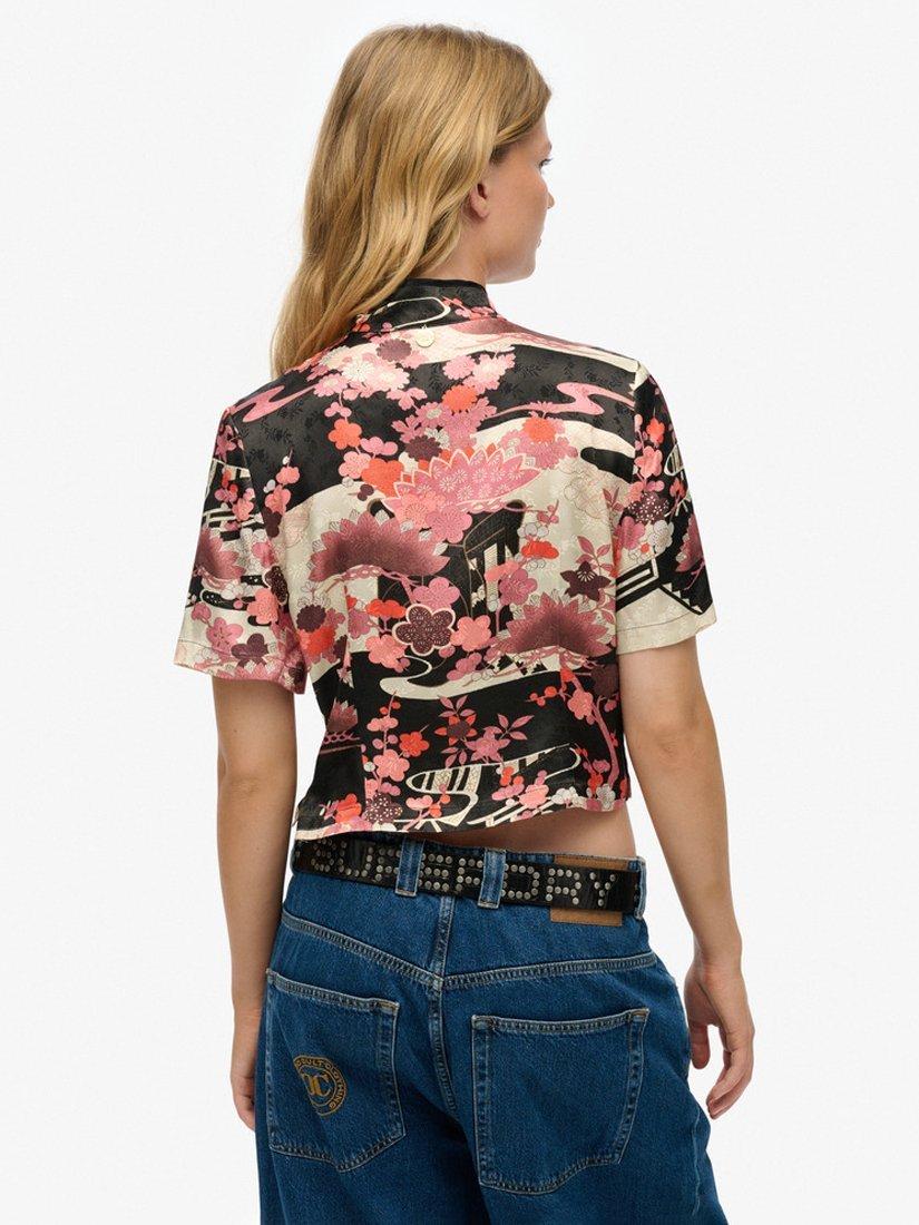 Product image 2 of 5, which shows Superdry Mandarin Jacquard Top, Goshodoki Pink, 10