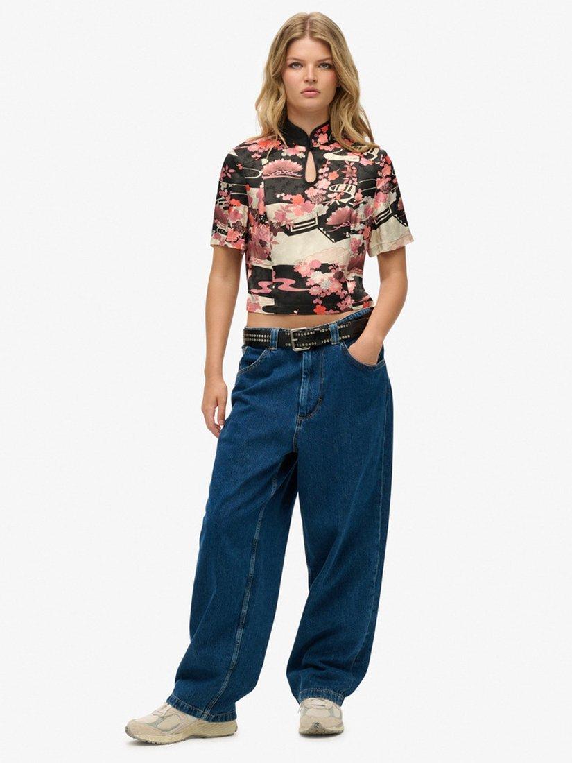 Product image 3 of 5, which shows Superdry Mandarin Jacquard Top, Goshodoki Pink, 10