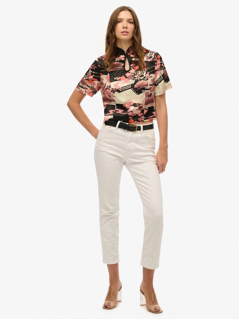Product image 4 of 5, which shows Superdry Mandarin Jacquard Top, Goshodoki Pink, 10
