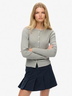 Superdry Athletic Essentials Rib Knit Cardigan, Grey Marl