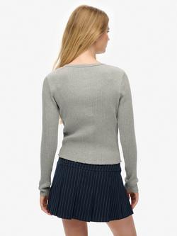 Superdry Athletic Essentials Rib Knit Cardigan - view 2, Grey Marl